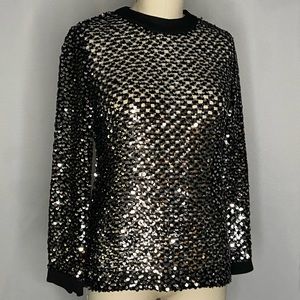 Vintage black sequin fishnet knit sweater